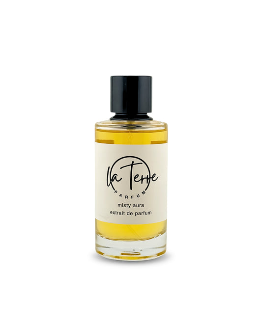 Perfume bottle labeled 'La Terre Parfum' on a white background