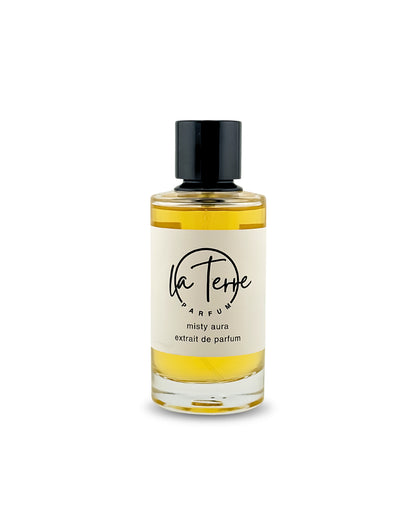Perfume bottle labeled 'La Terre Parfum' on a white background